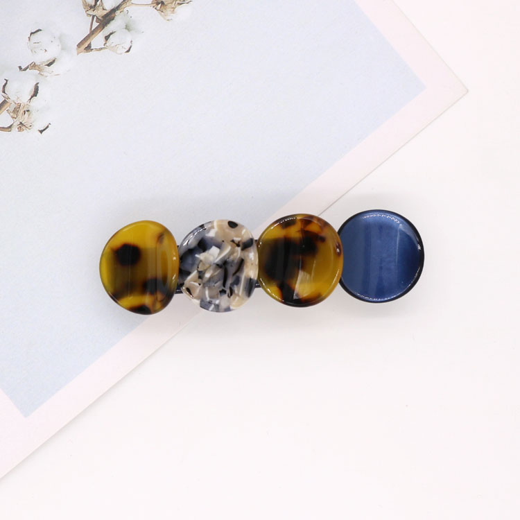 Factory Direct Sales Explosive Korean Hairpin Spring Clip Steel Clip Acetic Acid Hairpin Color Leopard Top Clip Round Piece Hairpin undefined