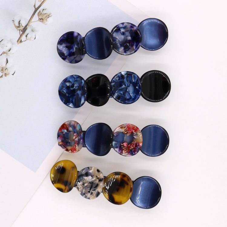 Factory Direct Sales Explosive Korean Hairpin Spring Clip Steel Clip Acetic Acid Hairpin Color Leopard Top Clip Round Piece Hairpin details Picture