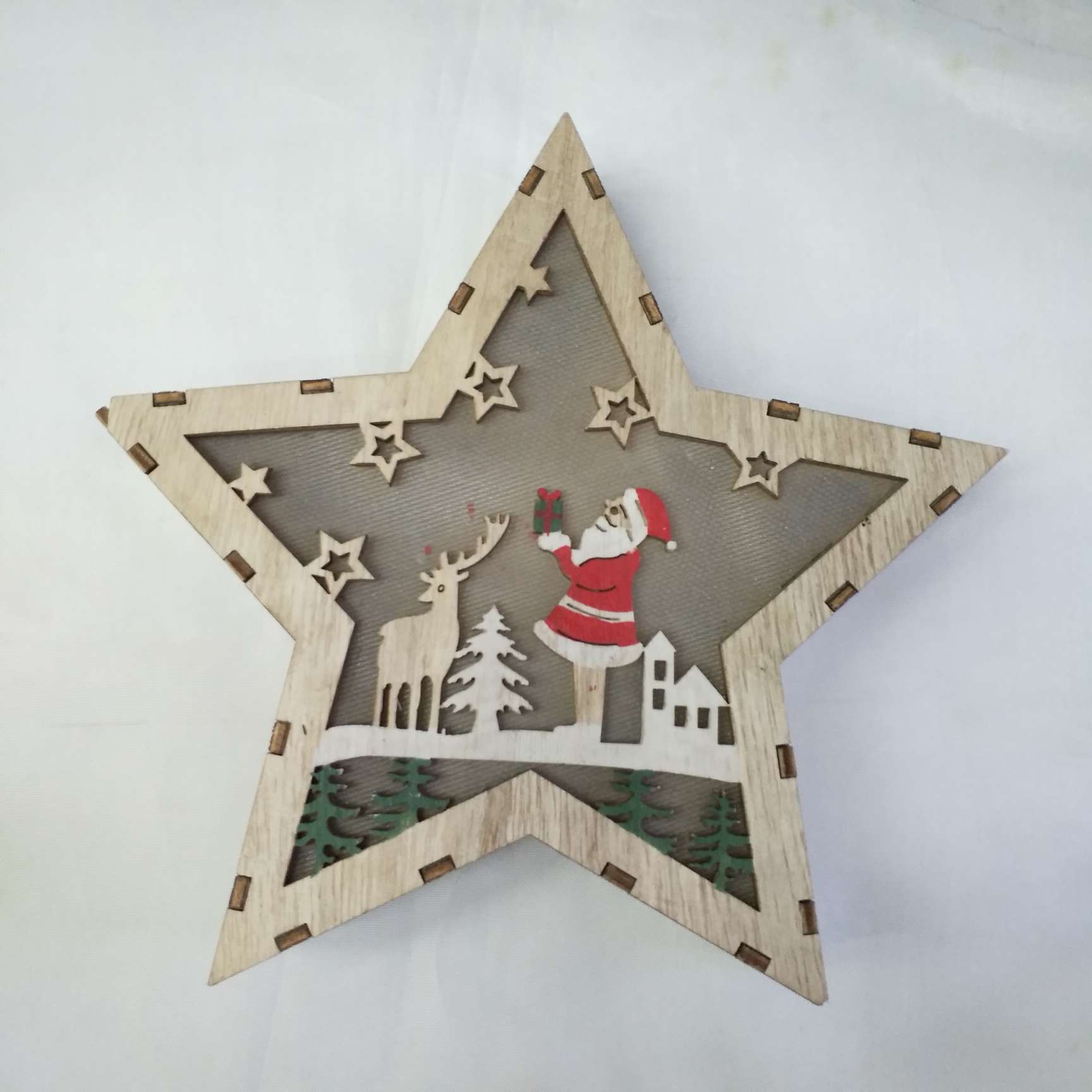 Wooden Christmas decorations with lights five-pointed star house lighthouse thumbnail