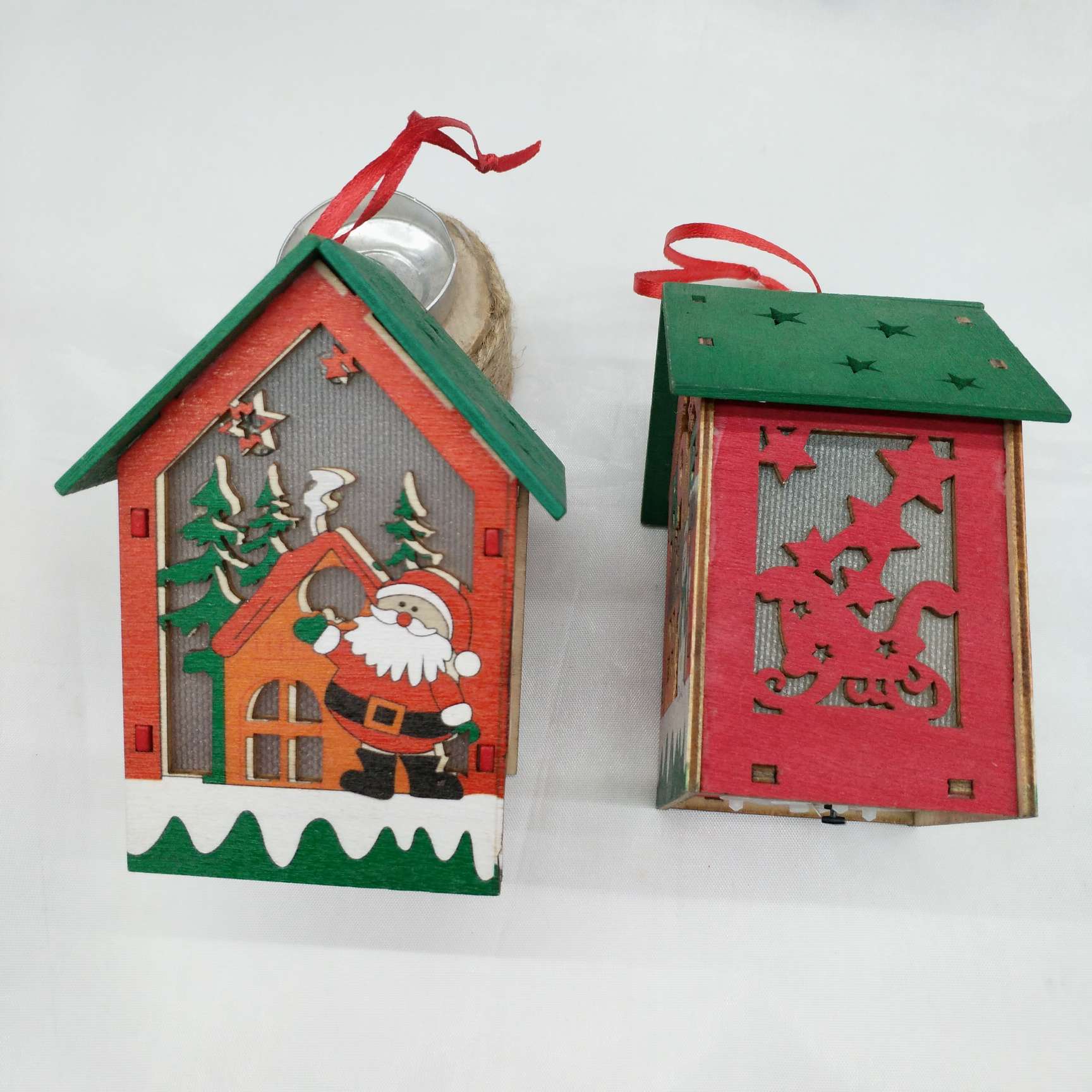 Wooden Christmas pendants for houses with lights and decorative accessories Application Scenario