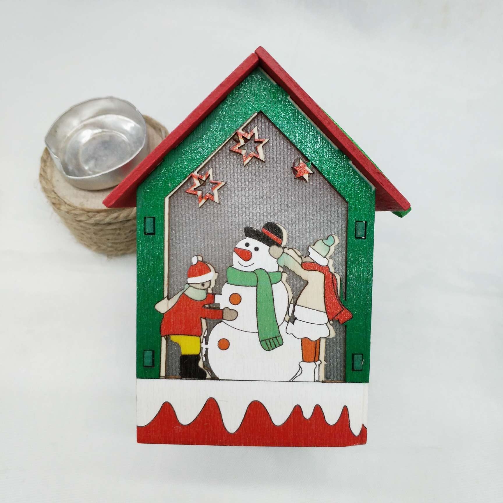 Wooden Christmas pendants for houses with lights and decorative accessories undefined