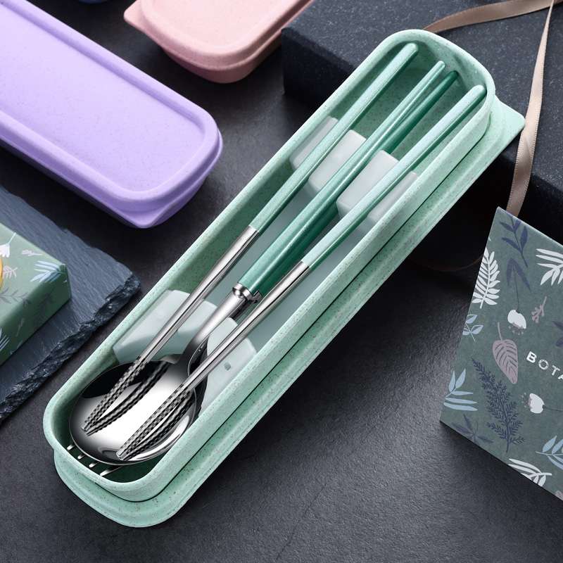Antibacterial 304 stainless steel tableware set, chopsticks, spoons, forks, single student, adult portable and cute storage box details Picture