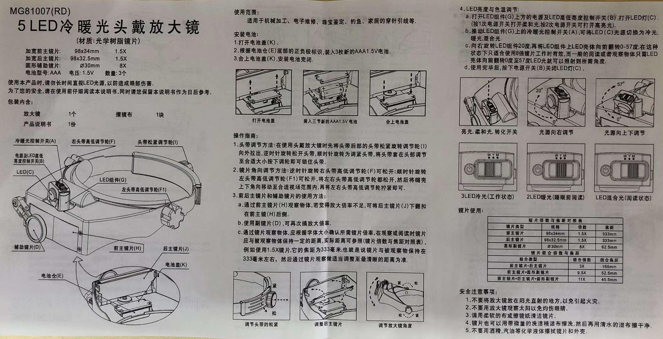 新款冷暖光头戴式阅读维修钟表牙科美容纹绣多功能5灯眼镜放大镜详情图9