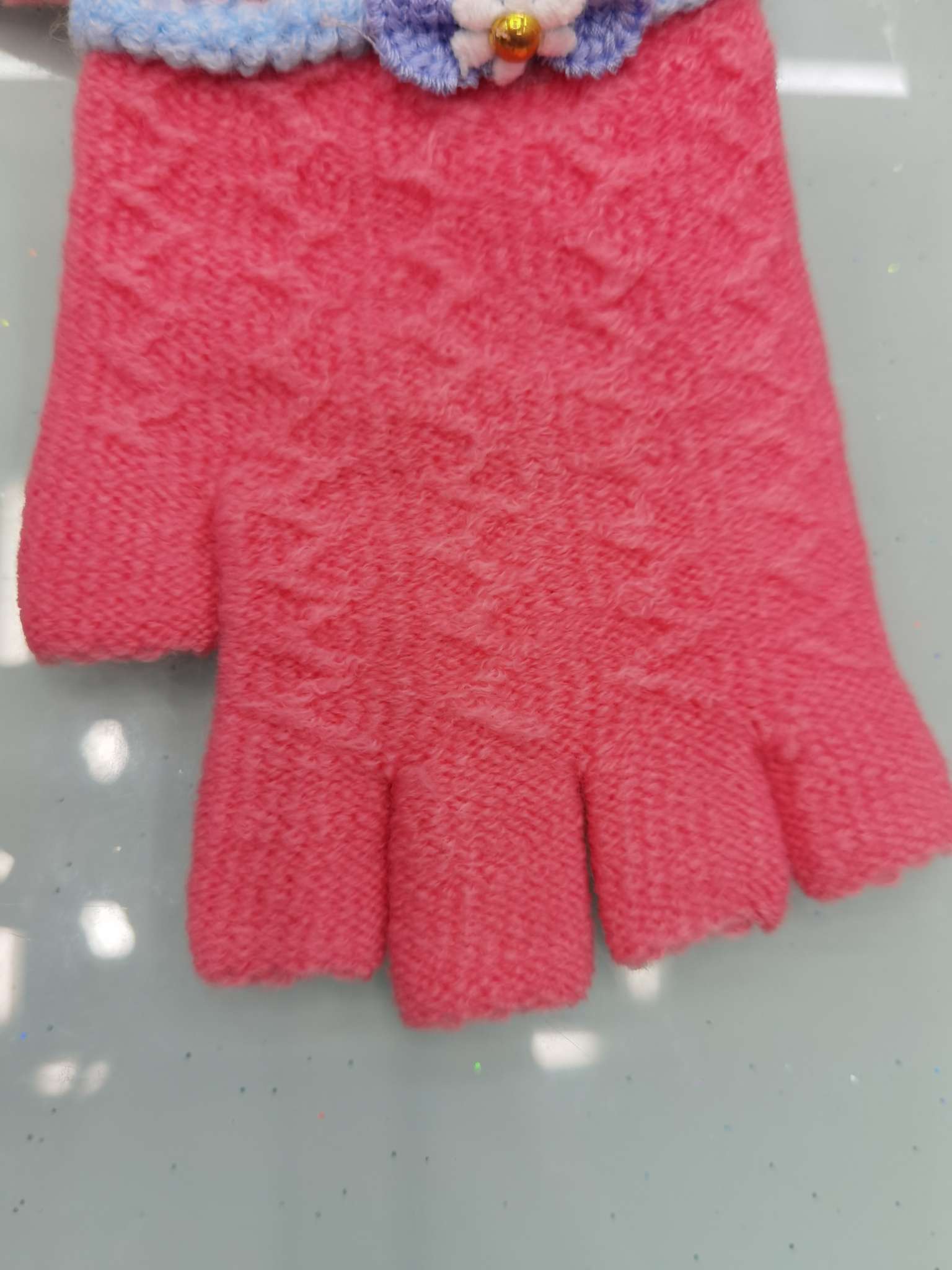 Warm and cute fleece half-finger knitted gloves for girls in autumn and winter, and five-finger knitted gloves for children details Picture