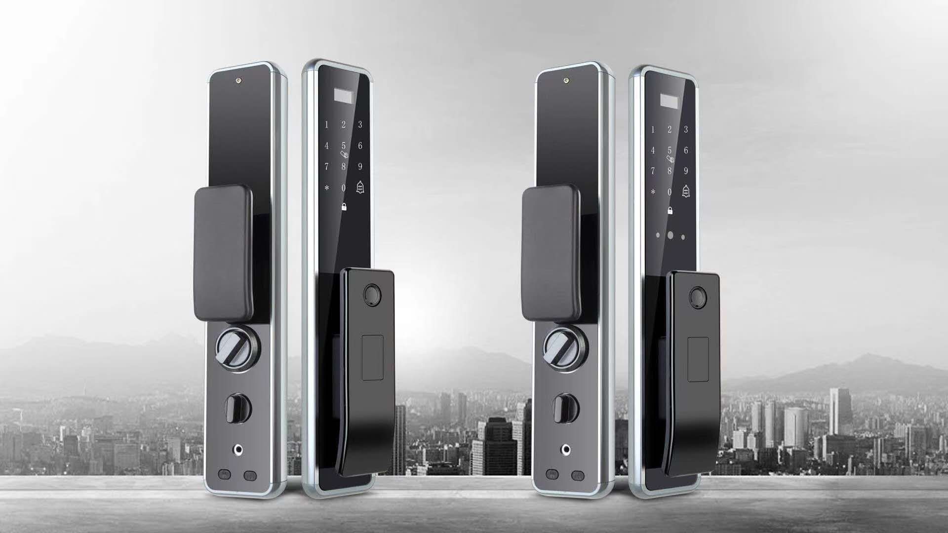 FZ7全自动智能锁
亮黑 银灰两色
氧化处理，指纹，密码，刷卡，钥匙，手机临时密码五合一功能细节图