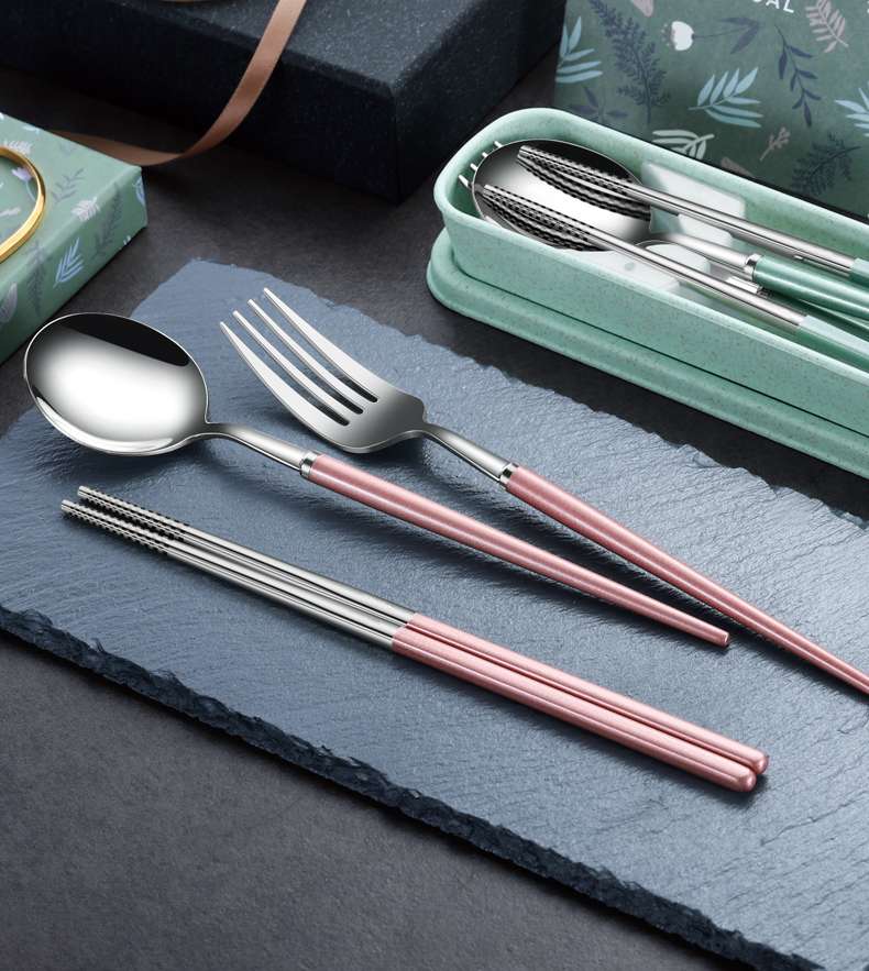 Antibacterial 304 stainless steel tableware set, chopsticks, spoons, forks, single student, adult portable and cute storage box Specification image