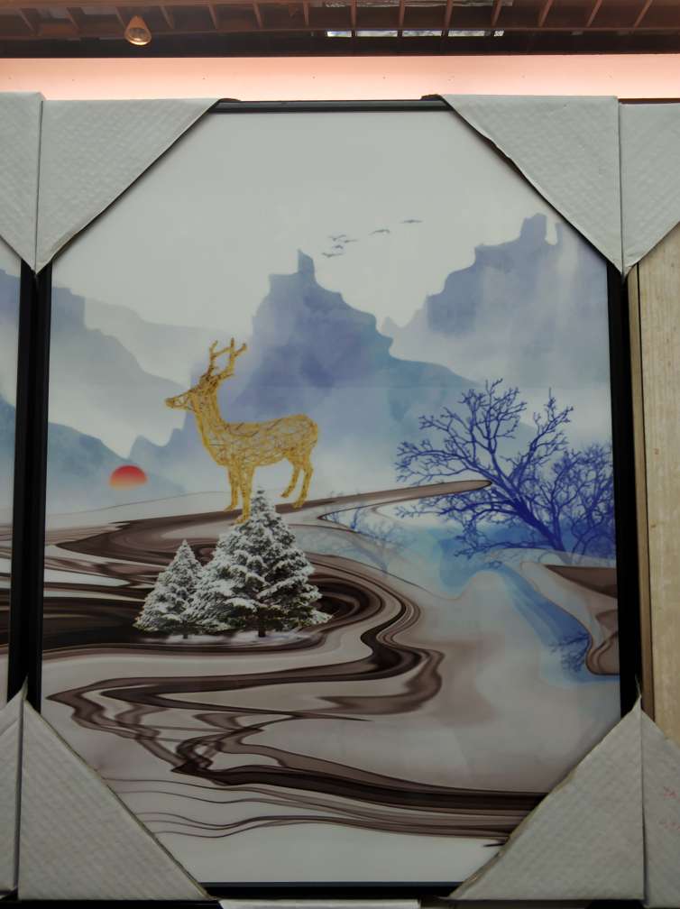 客厅玄光装饰画三联画山水画