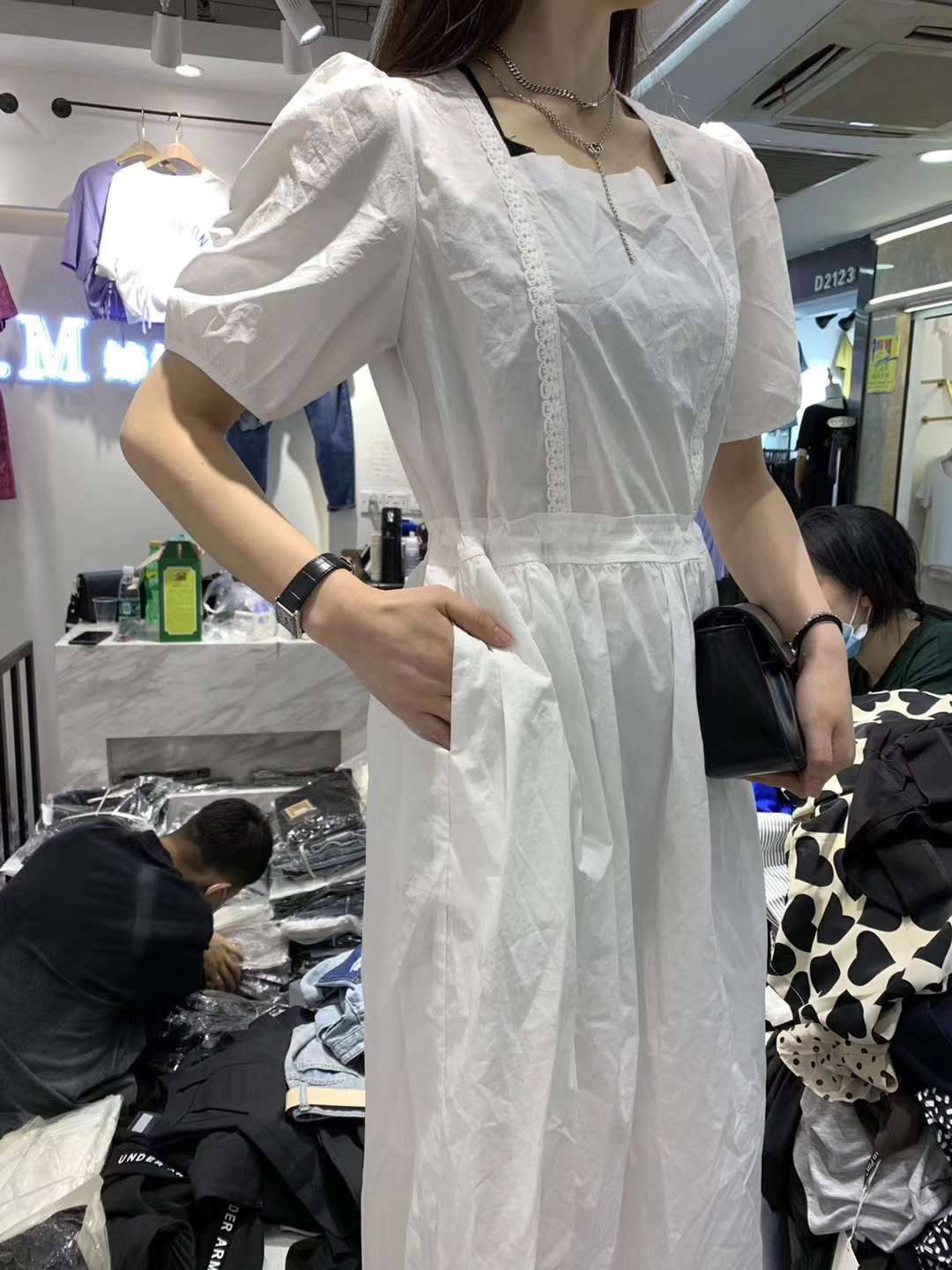 Korean summer gentle style, simple square collar, retro waist-cinching and slimming dress, orange long dress Specification image