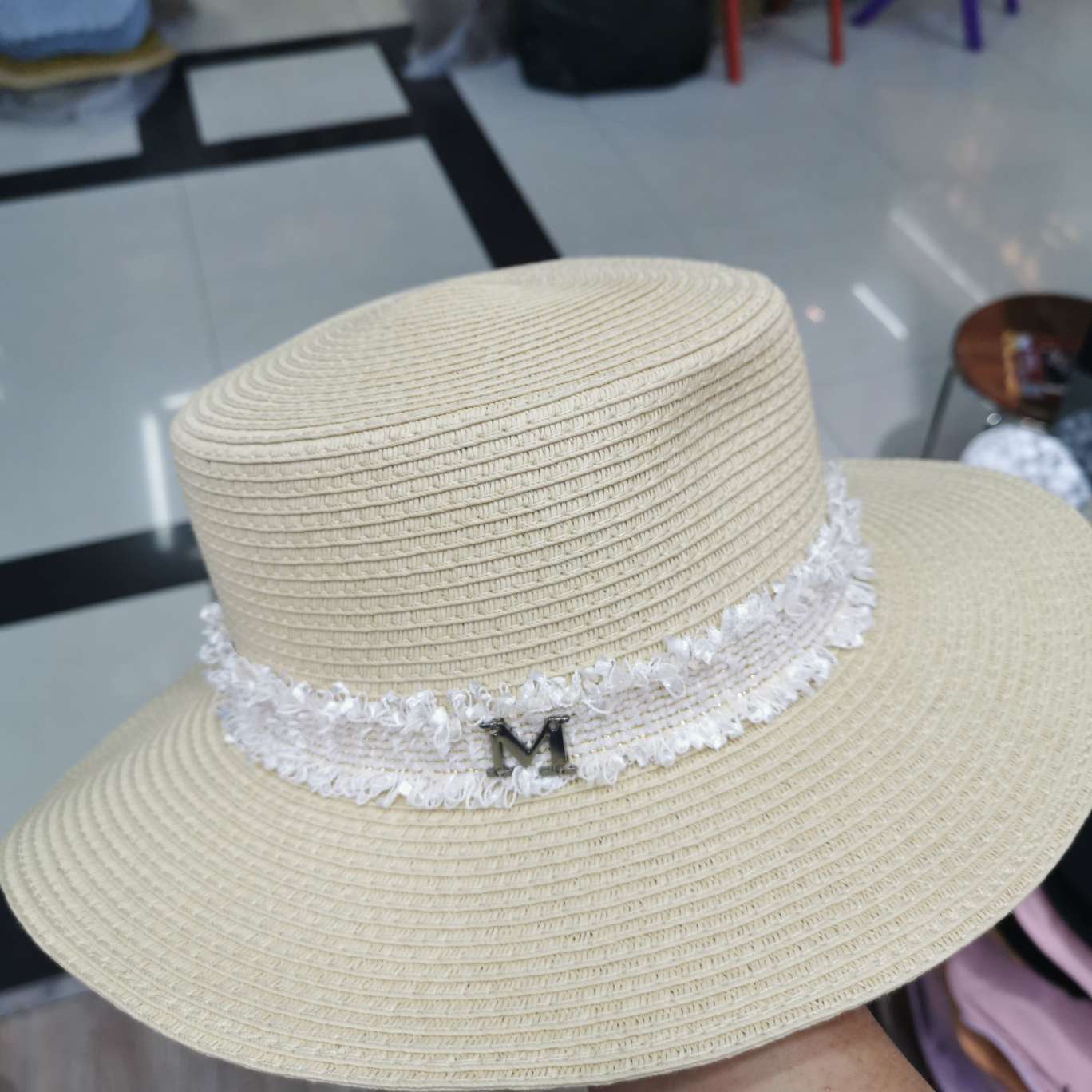 Lace M letter straw hat casual breathable sun hat thumbnail