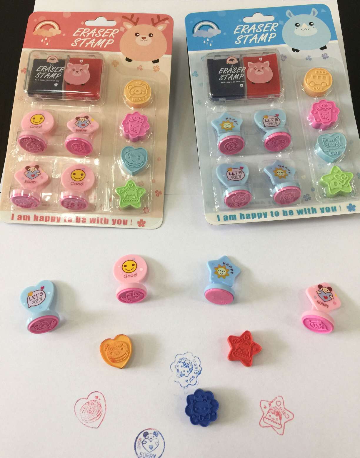 1627 Cute cartoon children's seal eraser with two-color pad suction Card kit set thumbnail