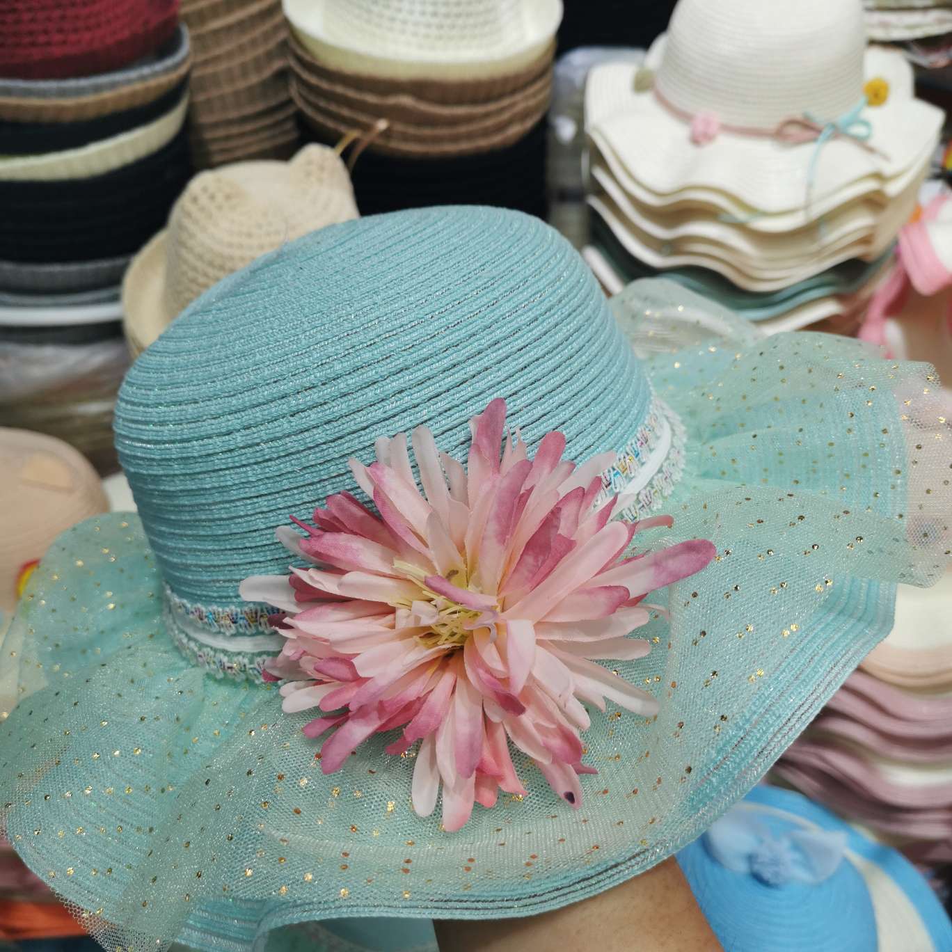 Children's lace hat leisure sunshade breathable large flower hat thumbnail