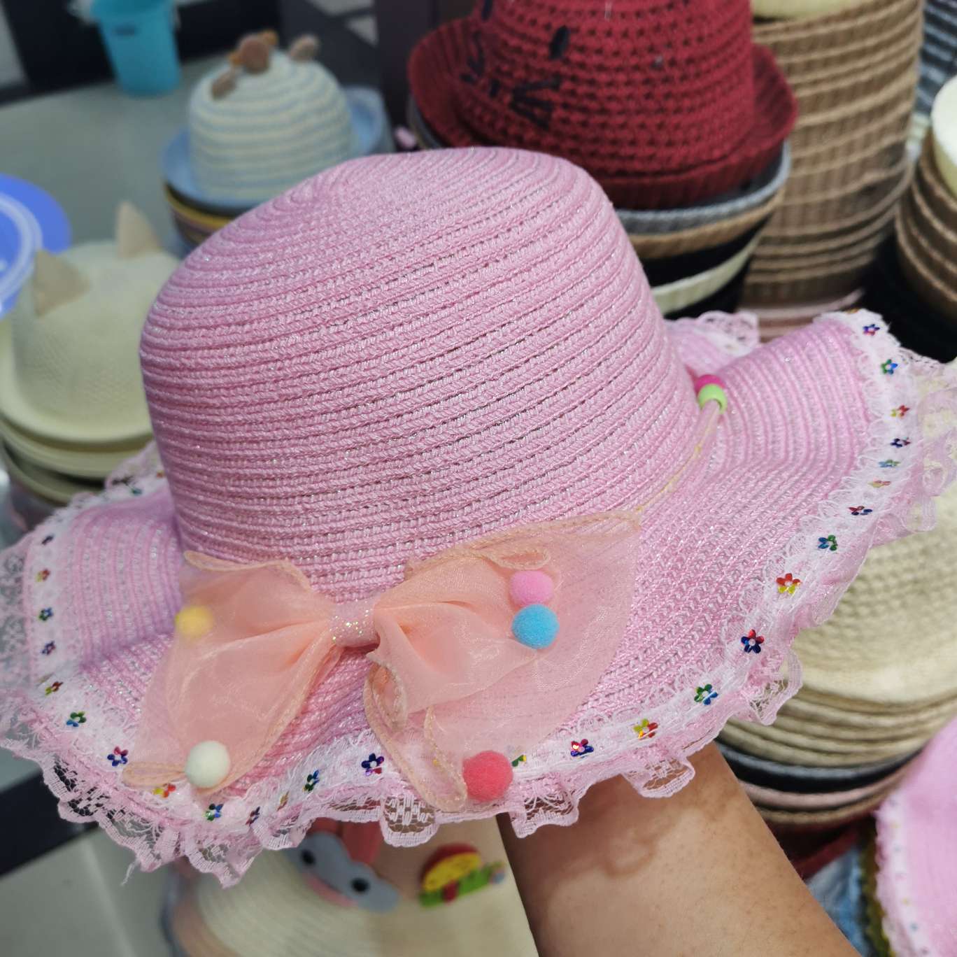 Lace children bow Korean version of leisure beach sun hat thumbnail