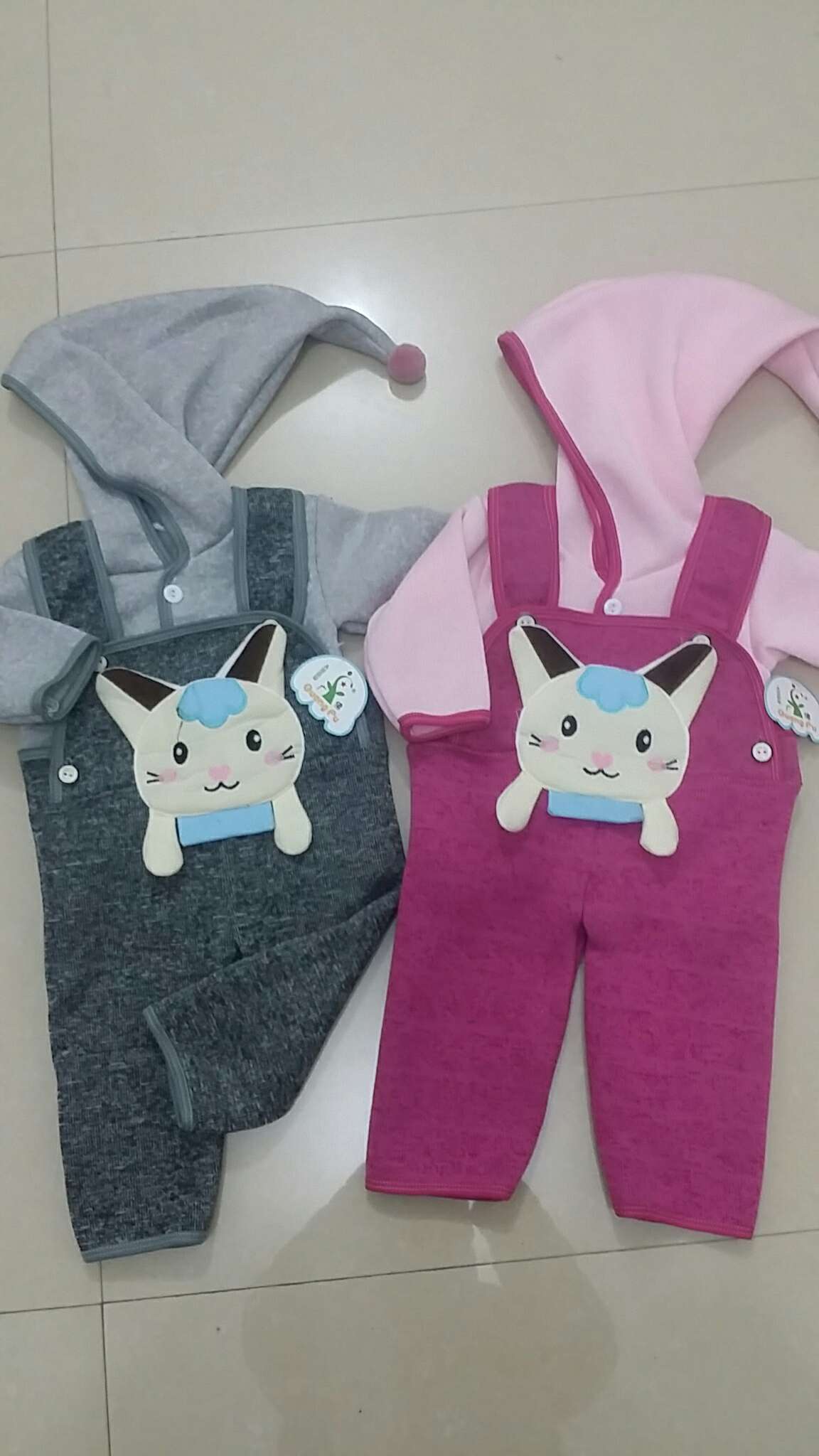 拉毛卫衣带帽背带裤二件套小猫款