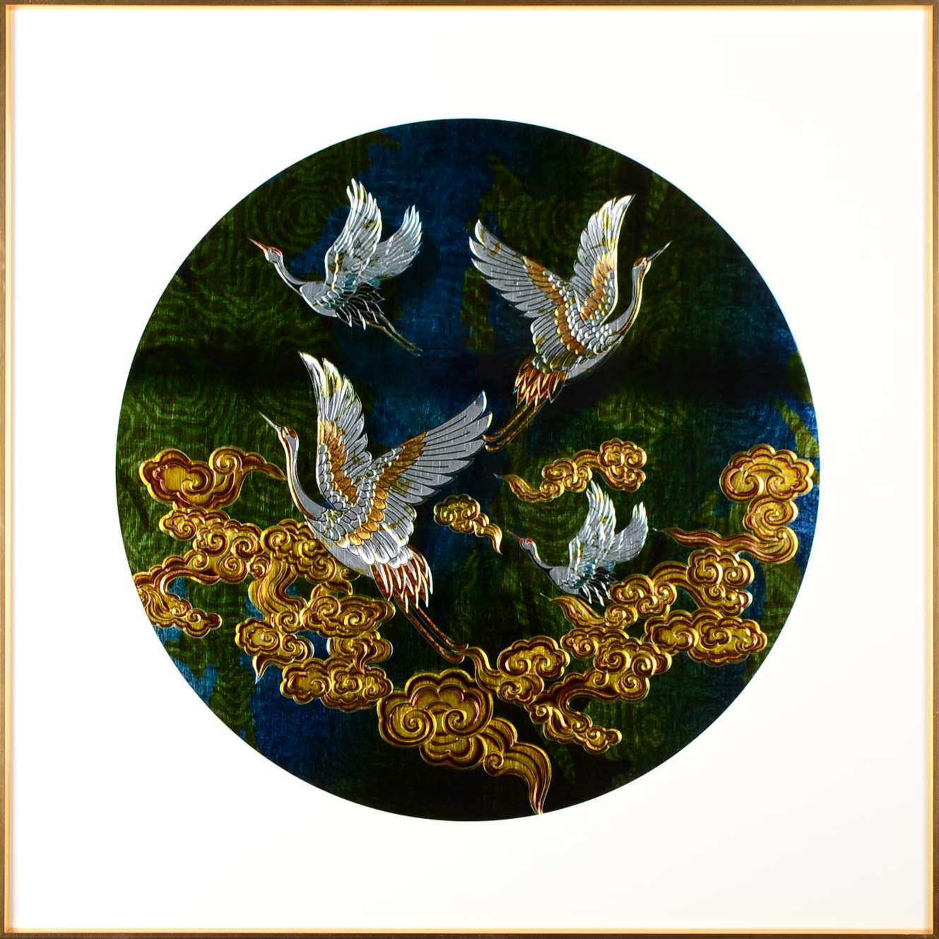 New Chinese style living room hand-carved painting sofa background room tea room soft decoration Zen hanging painting 77*77 auspicious clouds cranes thumbnail