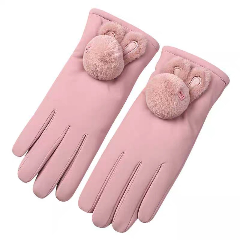 Touch screen cotton gloves for women in winter, warm and thick with velvet windproof cycling cold proof lovely winter skiing down gloves thumbnail