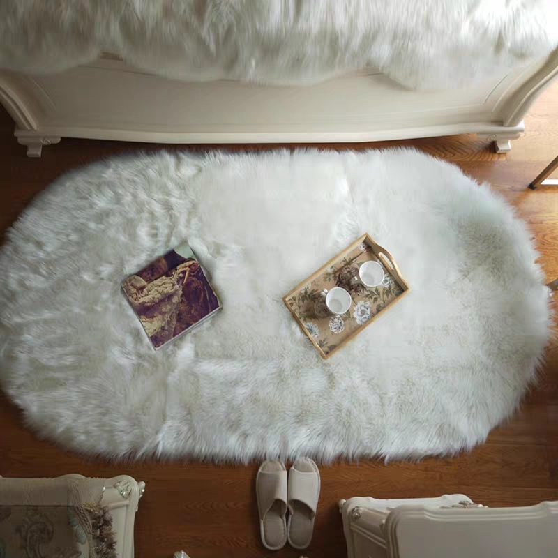 白色仿羊毛长毛绒椭圆形沙发垫卧室床前毯阳台飘窗毯时尚茶几地毯5详情1
