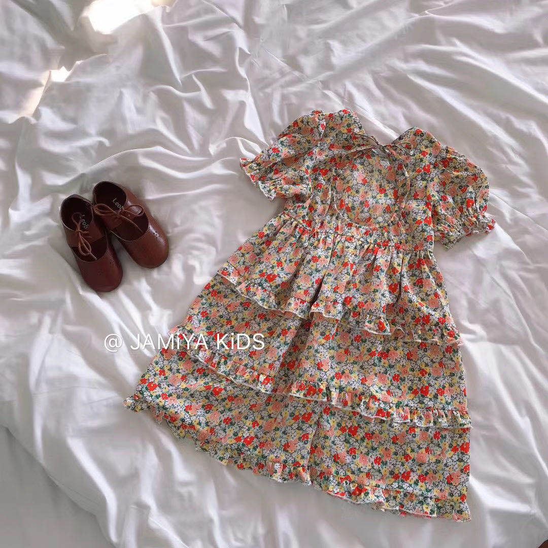 2020年夏季新款 韩国品牌女童碎花连衣裙 雪纺露背蛋糕裙详情图9