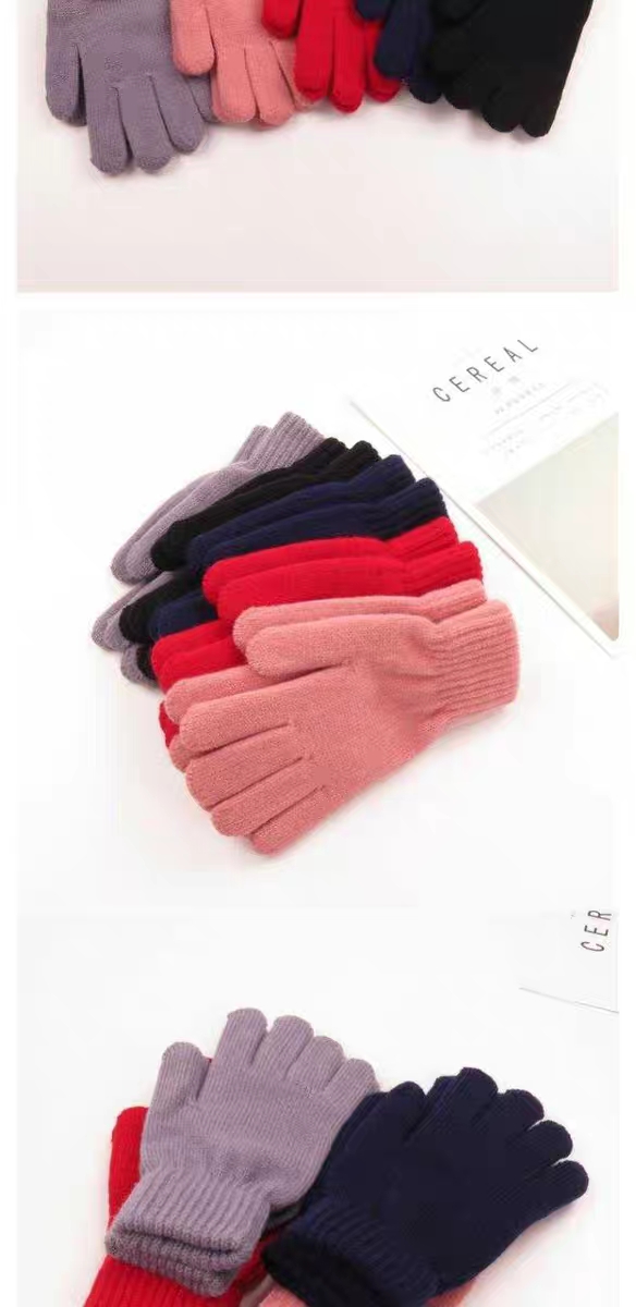 女士薄款骑车开车秋冬季加绒加厚全指气质针织毛线纯色保暖手套产品图