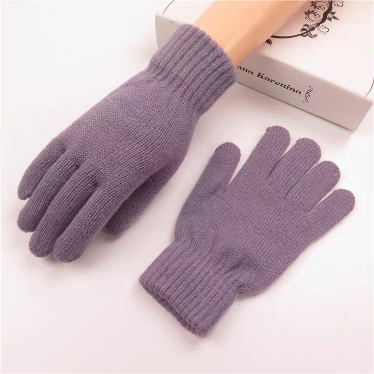女士薄款骑车开车秋冬季加绒加厚全指气质针织毛线纯色保暖手套