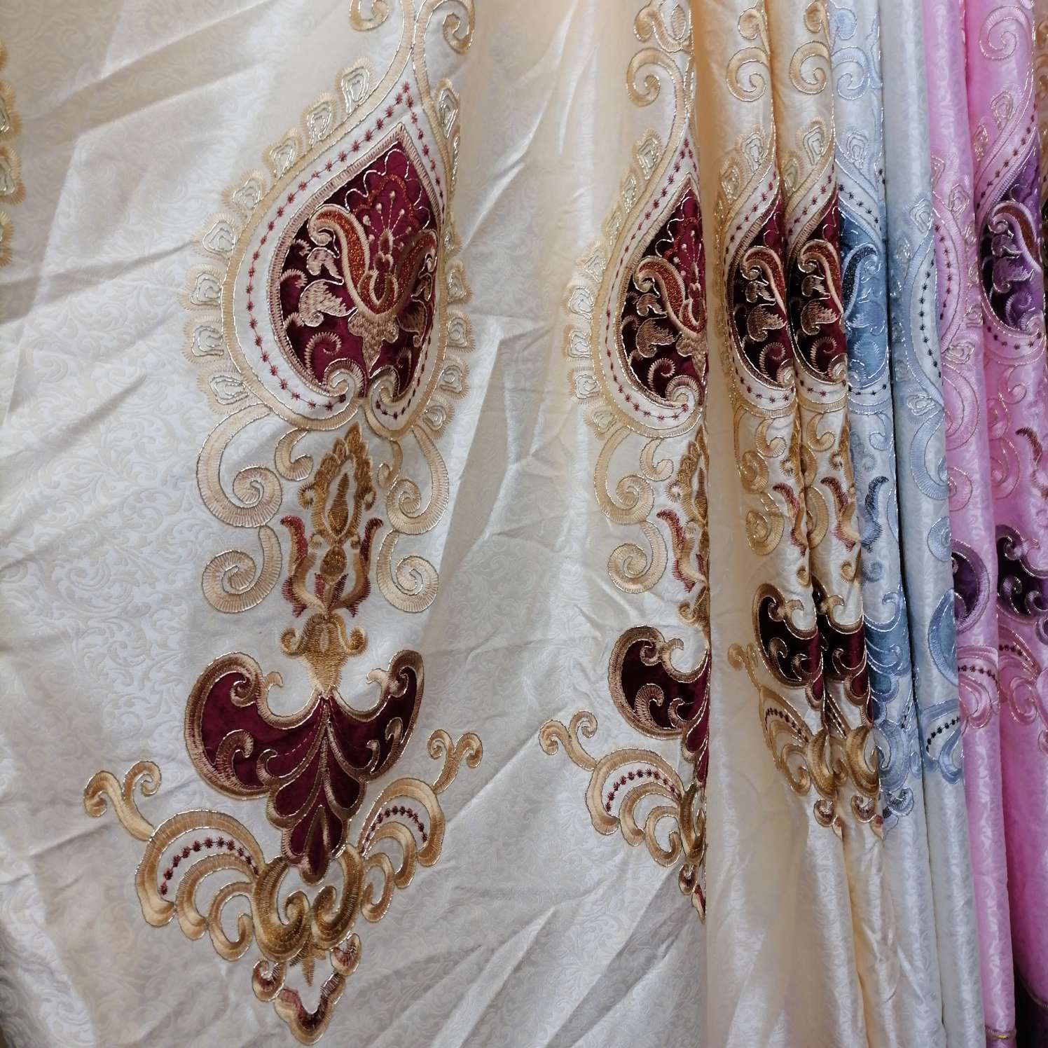 Embroidery on curtain fabric