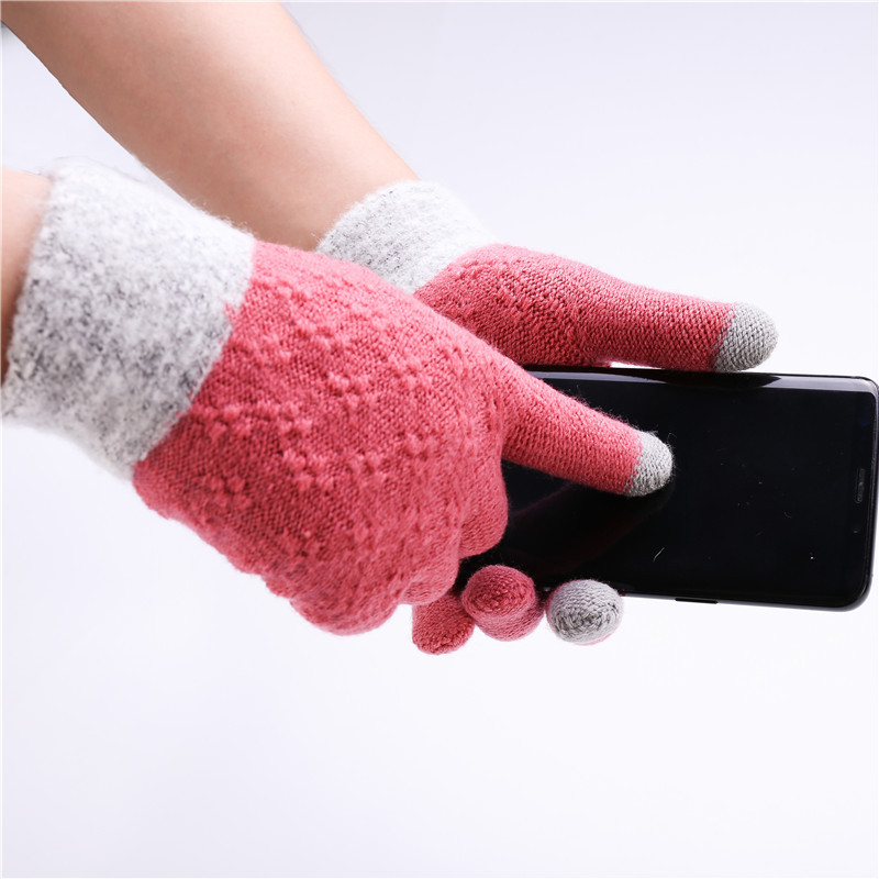新款韩版男女多色拼接针织魔术手套加厚保暖防寒手套触屏手套产品图
