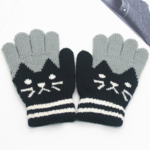 儿童卡通手套冬季防寒保暖小猫时尚可爱小学生分指仿羊绒针织手套