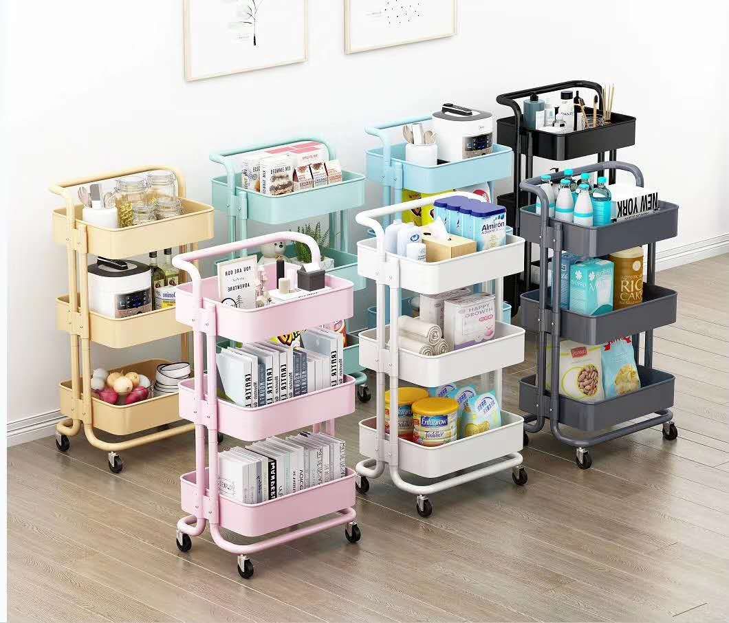 Three-layer movable small trolley home IKEA storage rack, kitchen storage rack, living room beauty salon storage rack Item Picture