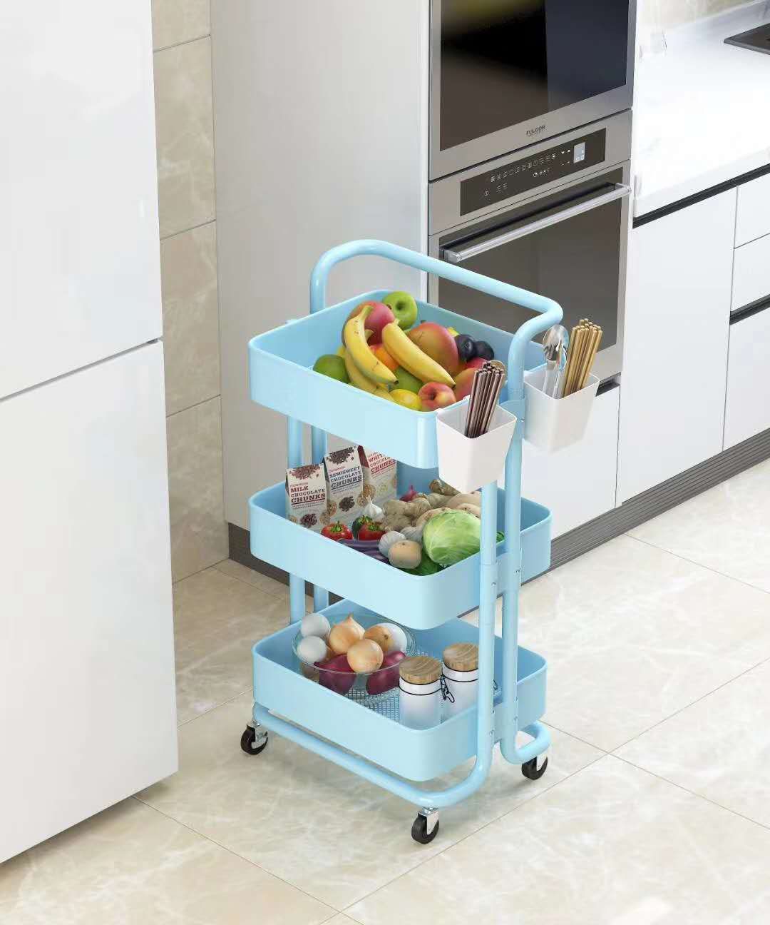 Three-layer movable small trolley home IKEA storage rack, kitchen storage rack, living room beauty salon storage rack undefined