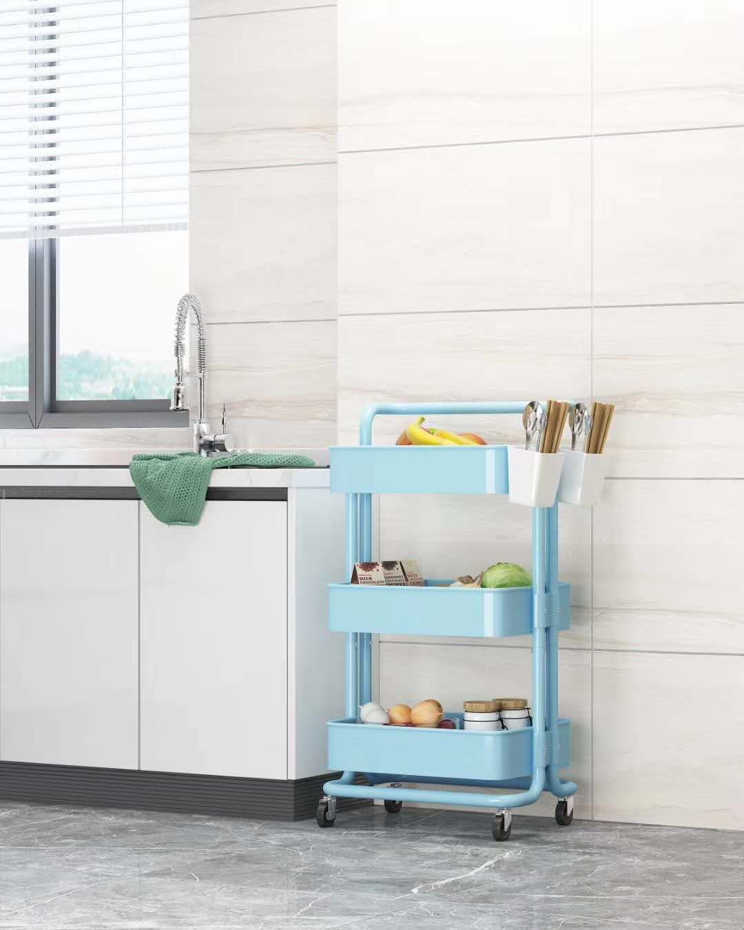 Three-layer movable small trolley home IKEA storage rack, kitchen storage rack, living room beauty salon storage rack Specification image