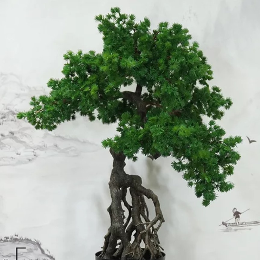Chinese style vertical simulation welcome pine Luohan pine cliff cypress model green plant model porch end decoration thumbnail