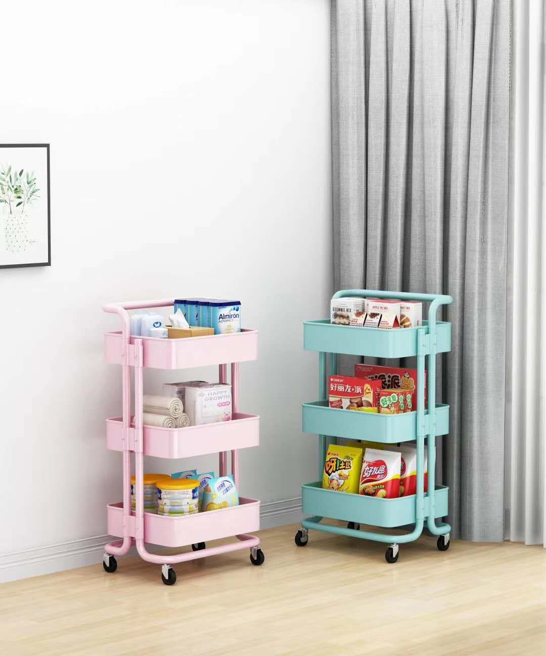Three-layer movable small trolley home IKEA storage rack, kitchen storage rack, living room beauty salon storage rack undefined