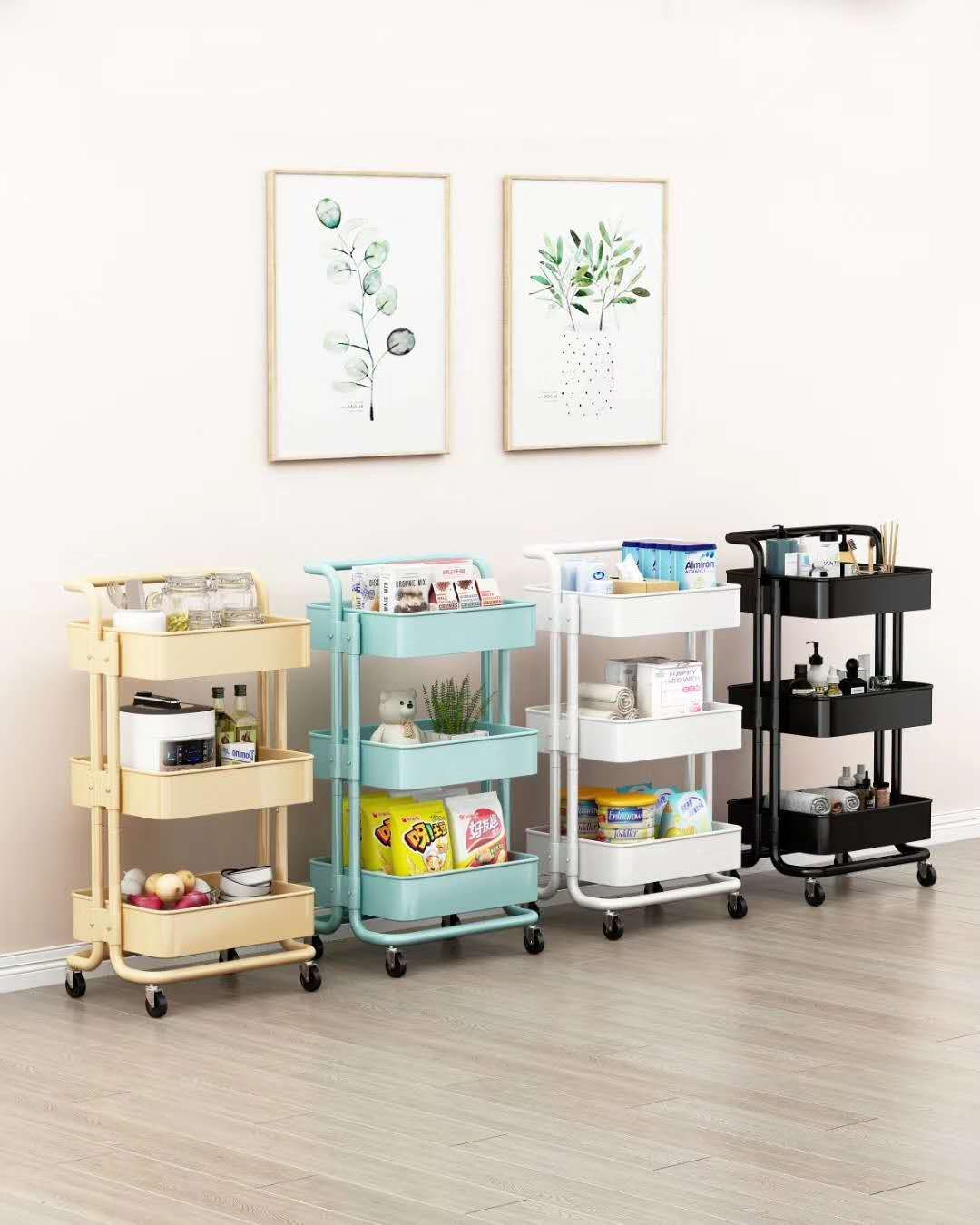 Three-layer movable small trolley home IKEA storage rack, kitchen storage rack, living room beauty salon storage rack details Picture