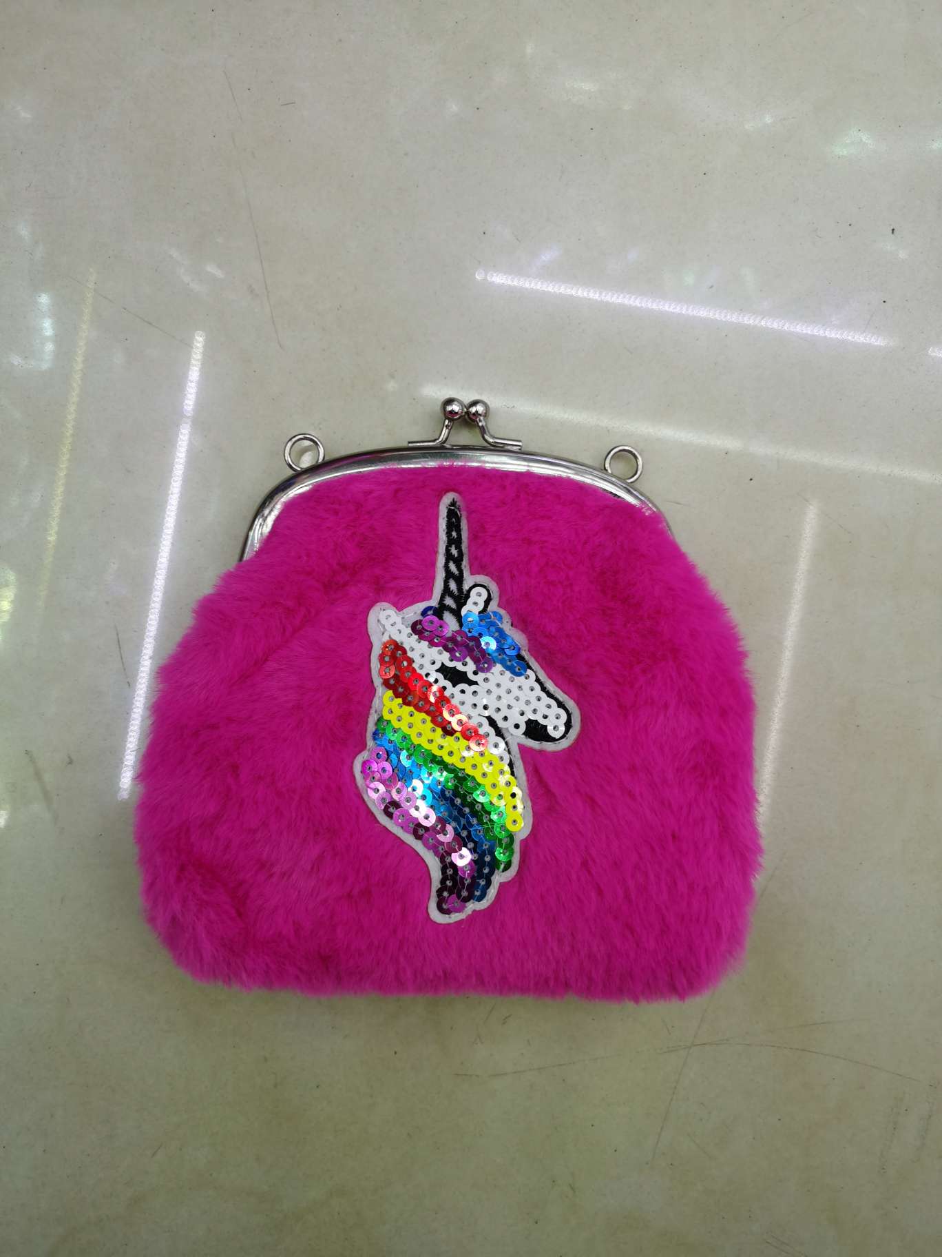 玫红色独角兽毛绒零钱包