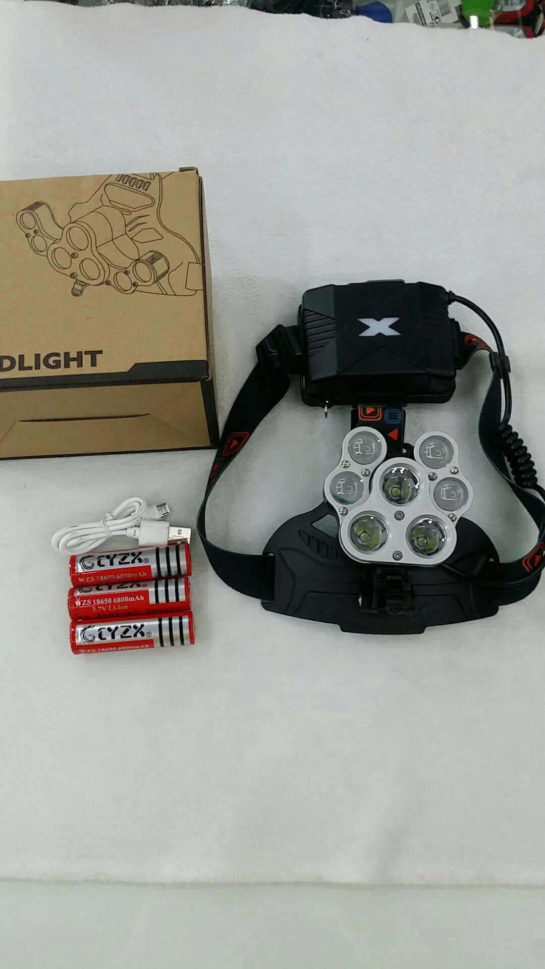 7LED headlamp, single color box with ten USB cables, color box with 60pcS thumbnail
