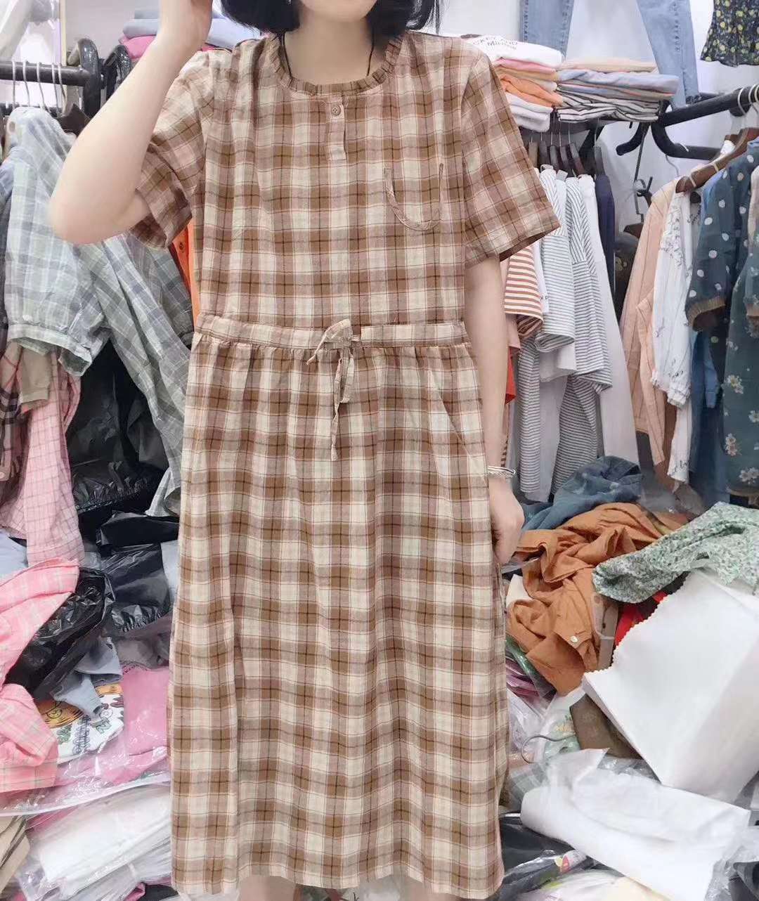 Check Pure Cotton Dress Can Be Waist Size, Can Be Worn To 155 Pounds details Picture
