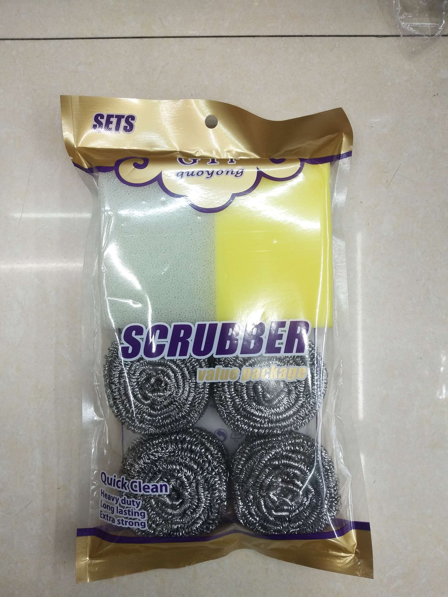 厂家直销国勇清洁球，货号H871,  2块海绵加4个17克清洁球，洗锅球