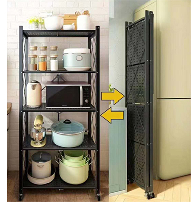 Kitchen storage rack balcony floor three layer pot microwave oven storage foldable rack Application Scenario