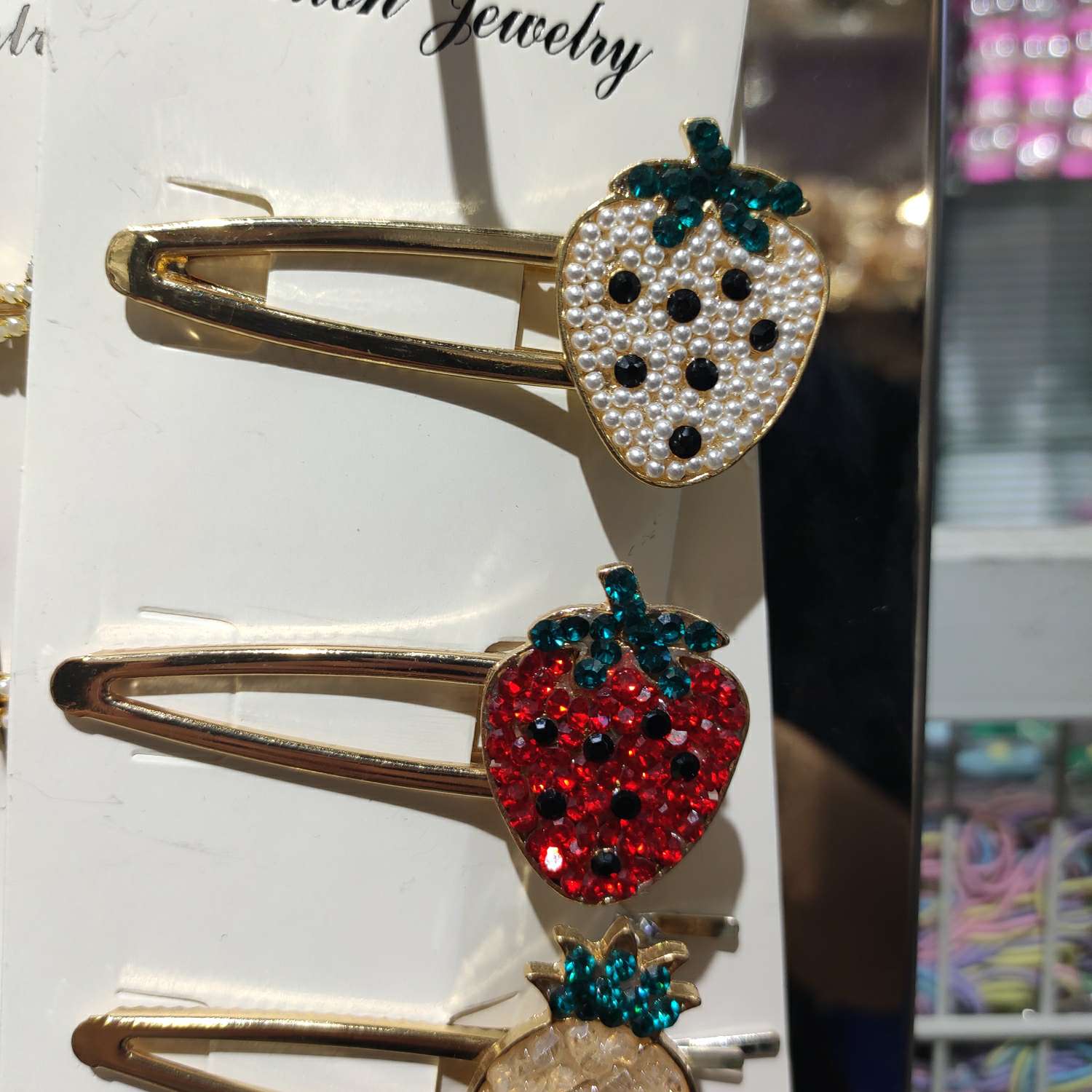 Full diamond pineapple hair clips, super shiny one-line clips, popular side hair clips, side clips, girlish bangs headwear clips, duckbill clips details Picture