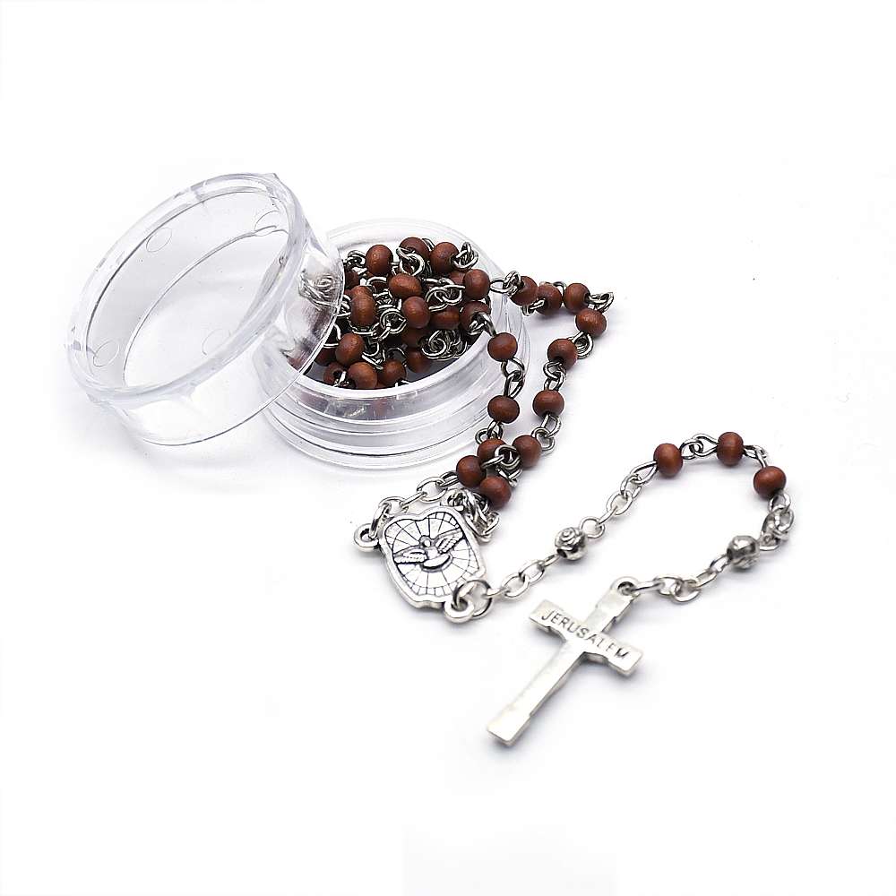 Peace dove mini wooden beads rose rosary necklace Cross gift Specification image