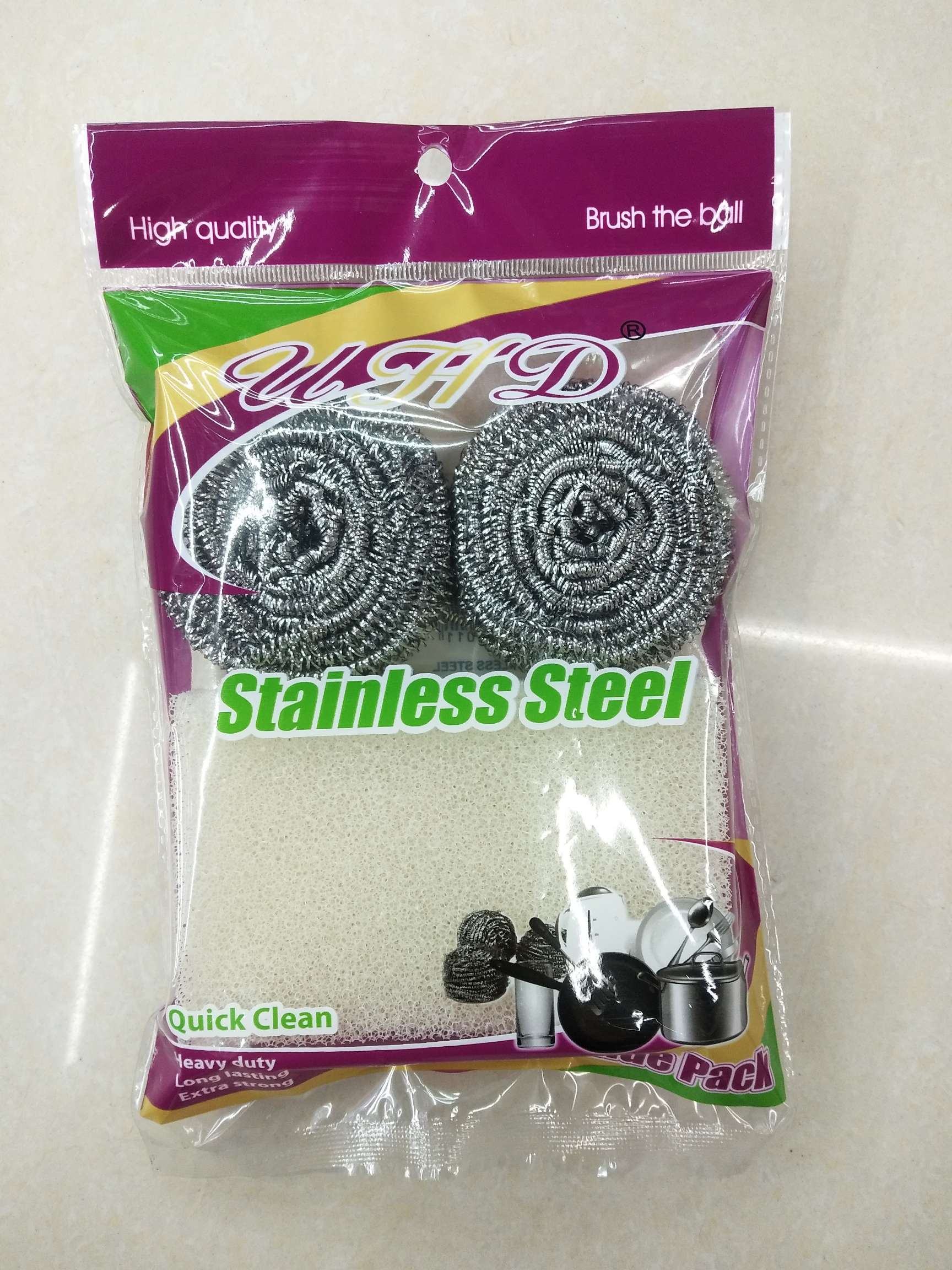 厂家直销国勇清洁球，货号H921，2个17克清洁球加1片丝瓜绵，洗锅球