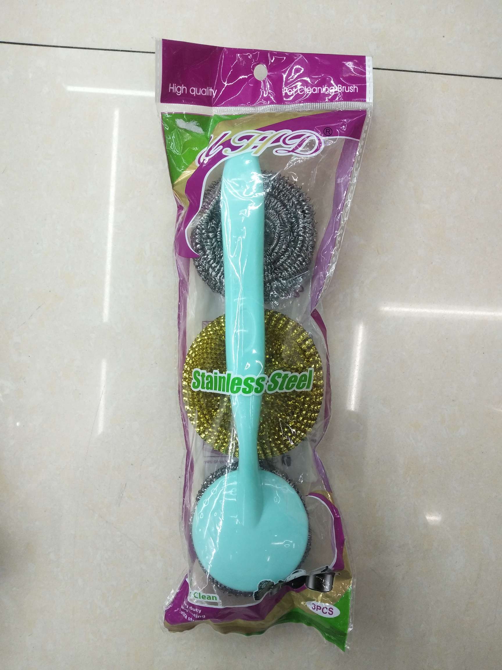 厂家直销国勇清洁球，货号H603，2个清洁球加一个PET球加长手柄，洗锅球