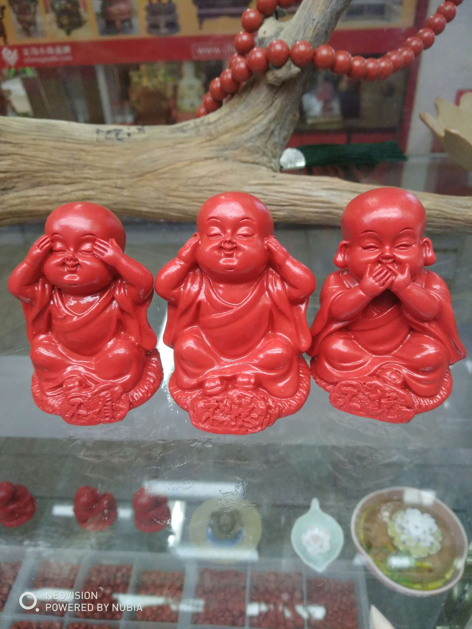 朱砂不听不看不说三不小沙弥摆件一套