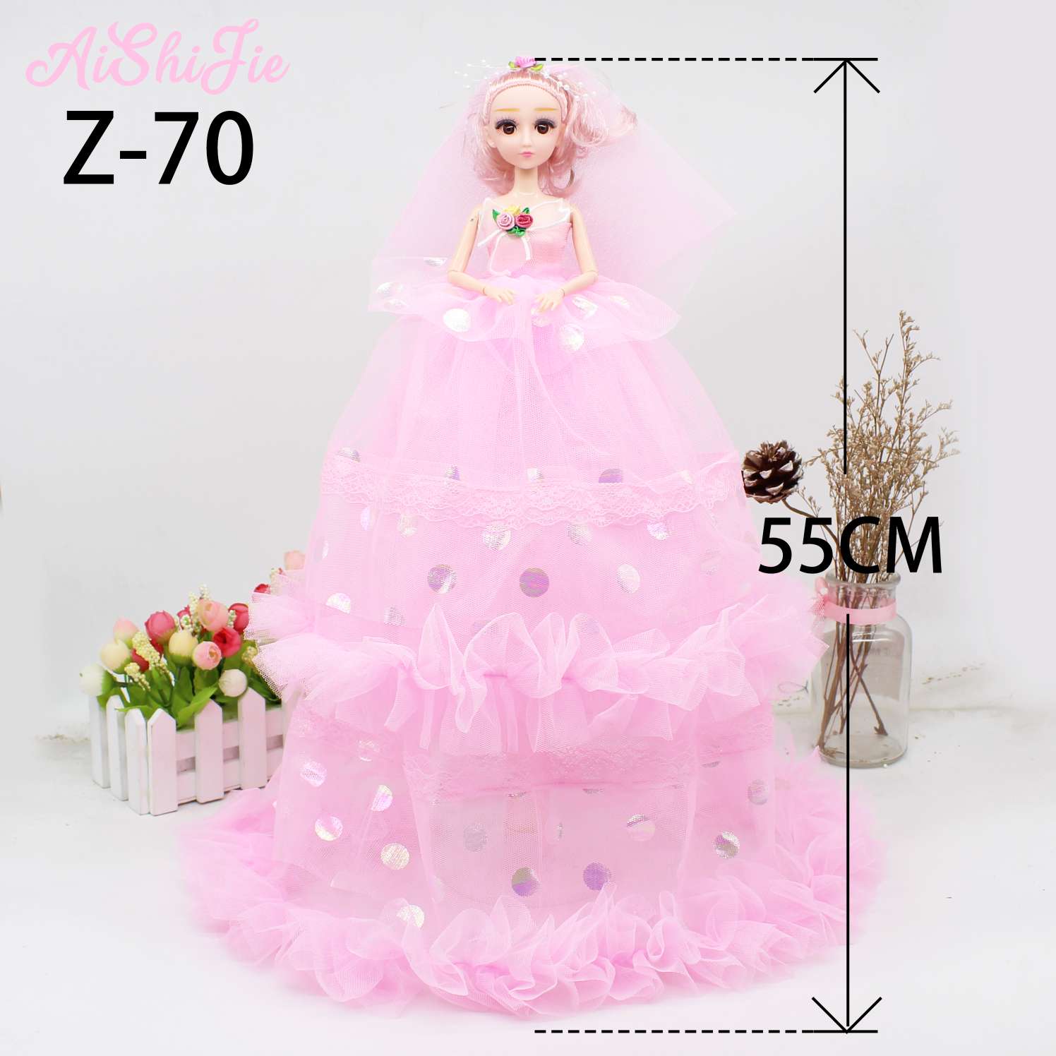 Factory direct selling 55cm joint chiffon Barbie doll wedding dress princess girl toys opening ceremony items thumbnail