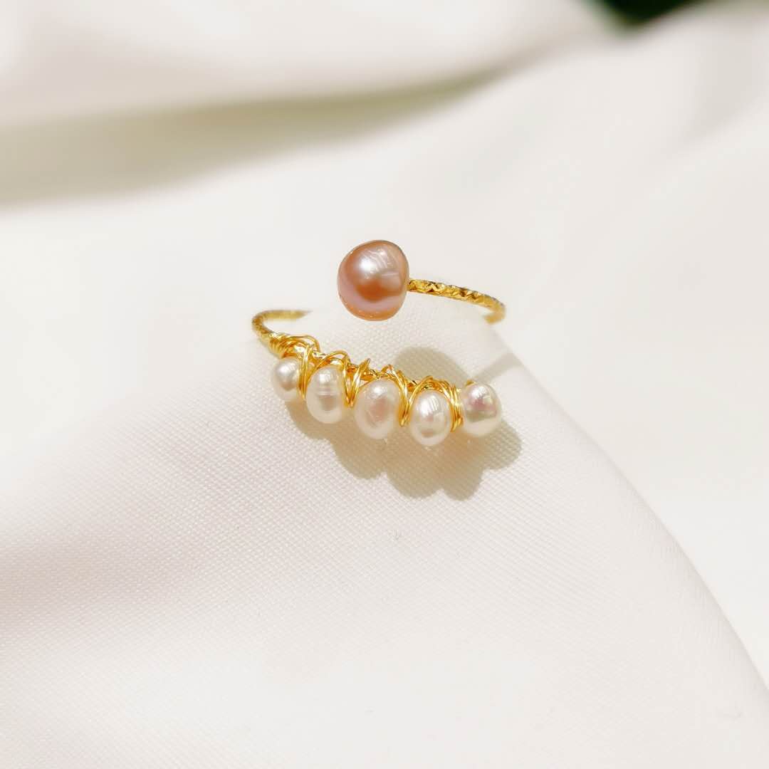New exclusive design handcrafted wrapped freshwater pearl open ring