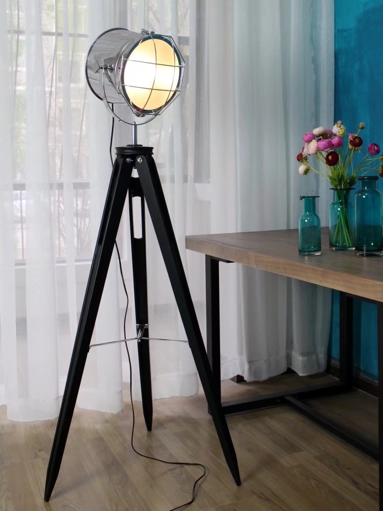 Nordic modern decorative light solid wood floor lamp three stand searchlight bedroom living room creative light thumbnail