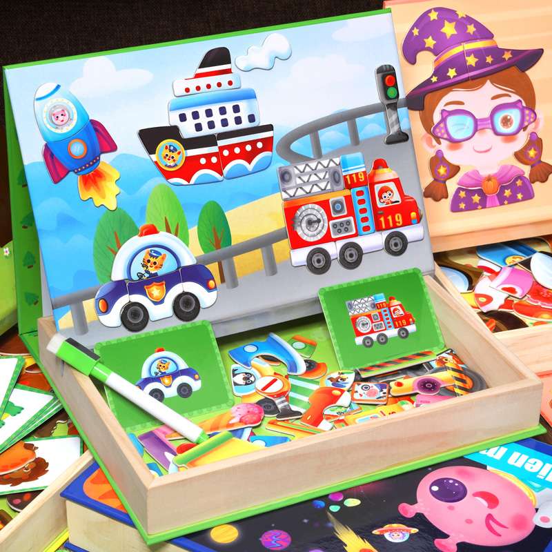 Magnetic jigsaw puzzle children benefit intelligence use brain toy multi-function 3-6 years old baby 2 girls boys kindergarten early education thumbnail