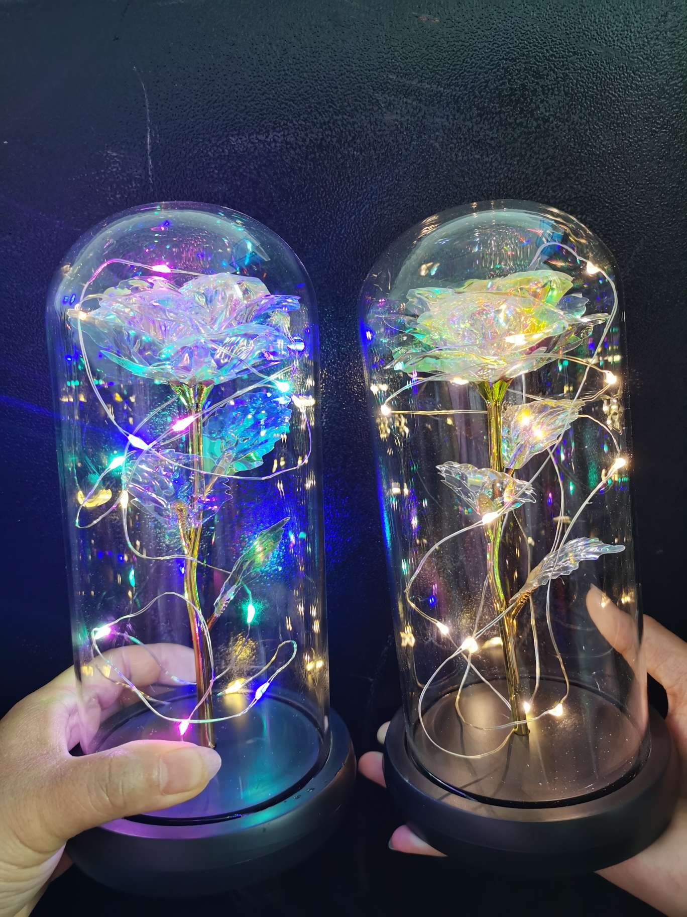 24K金箔玫瑰花发光带灯永生金箔玫瑰花玻璃罩led礼盒套装摆件详情图4