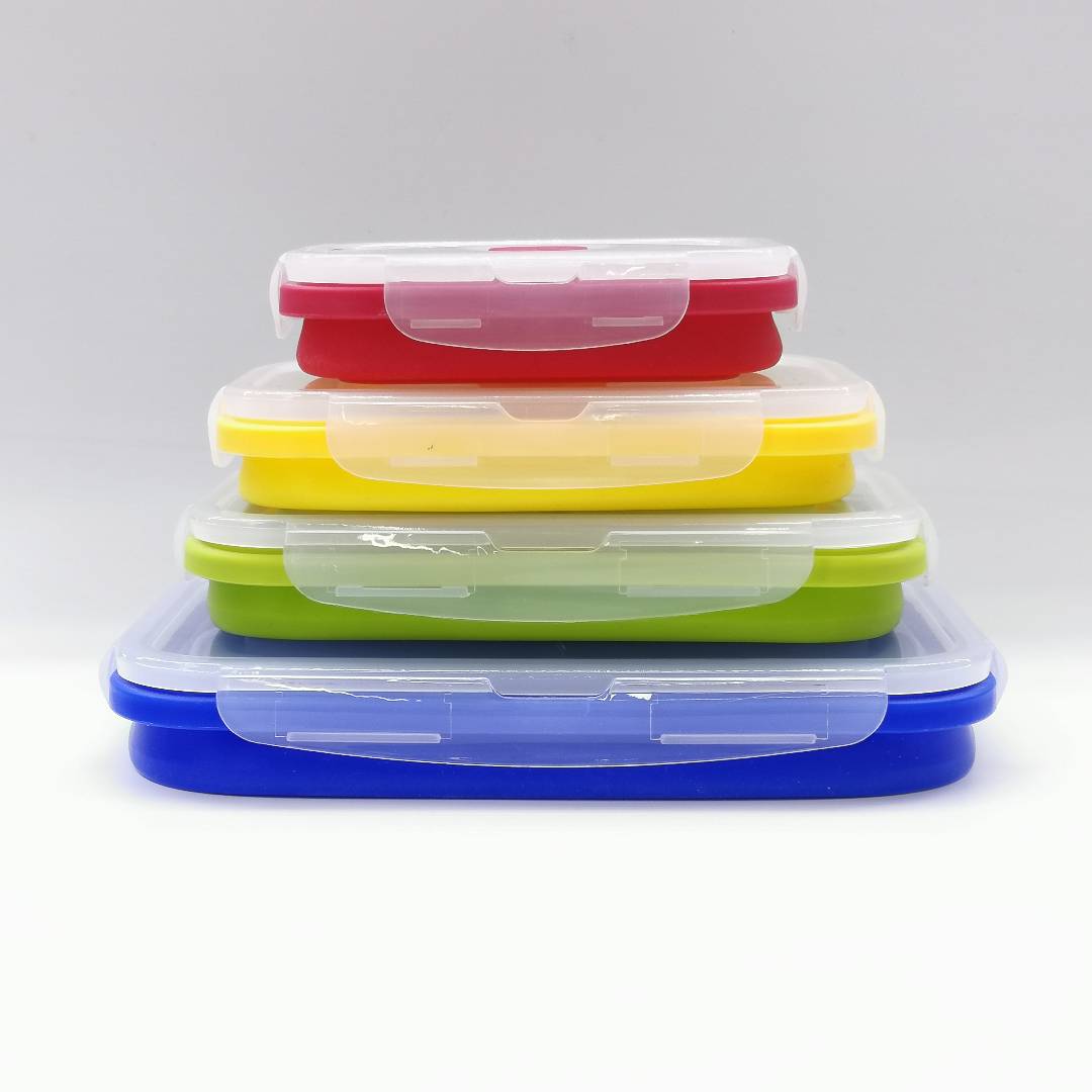 彩虹色硅胶饭盒四件套可折叠保鲜盒详情图1