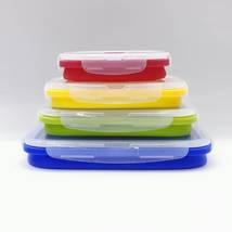 彩虹色硅胶饭盒四件套可折叠保鲜盒