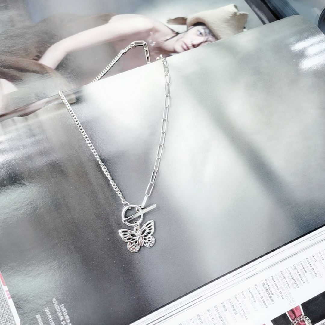 Korean style retro butterfly necklace minority OT collarbone chain tie gold plated real color butterfly necklace